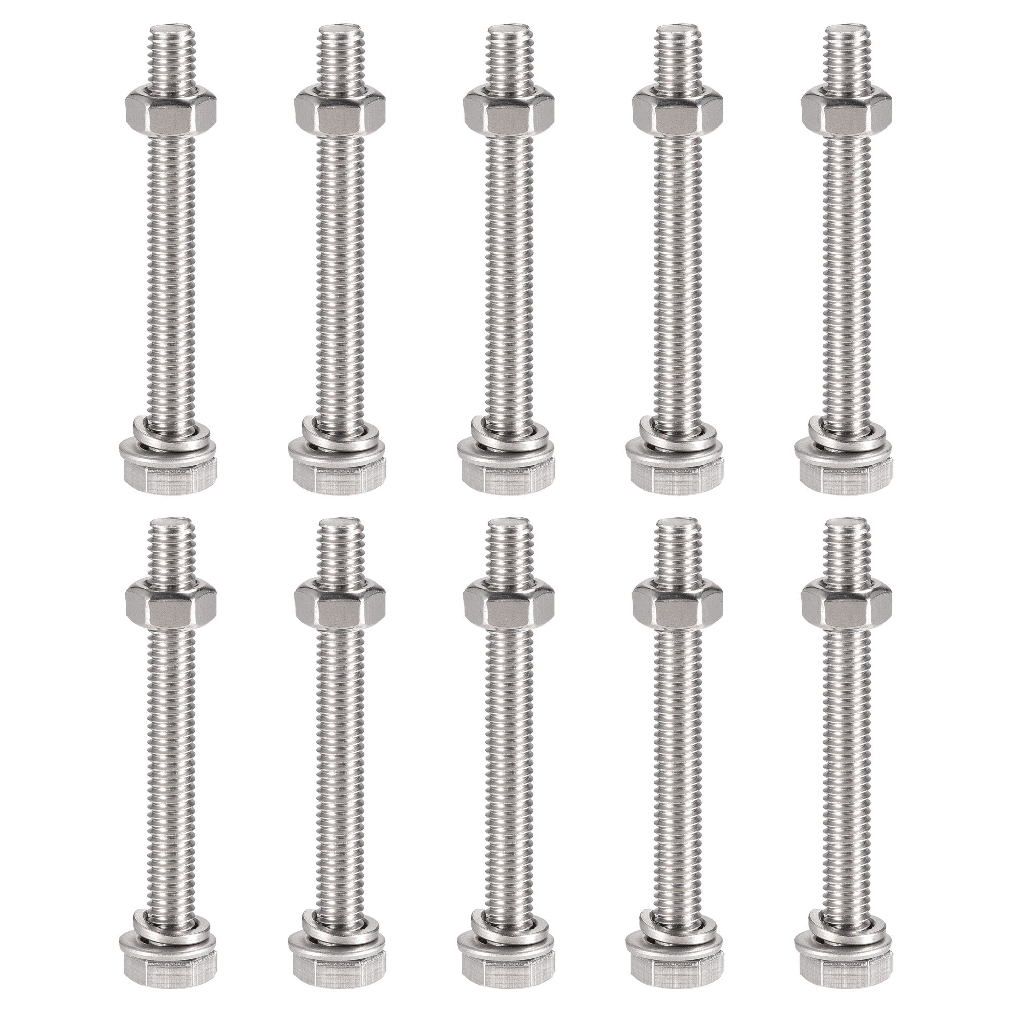 Uxcell M6 X 60mm Hex Head Screws Bolts Nuts Flat And Lock Washers Kits