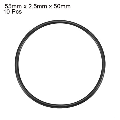 Harfington Uxcell 10 Pcs 55mm x 2.5mm x 50mm Mechanical Black NBR O Rings Oil Seal Washers