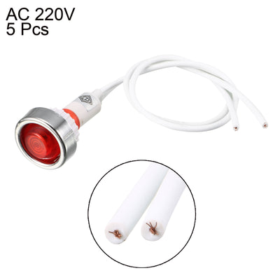 Harfington Uxcell 5 Pcs AC220V Neon Indicator Signal Lamps Red Light w 19cm Long Cable