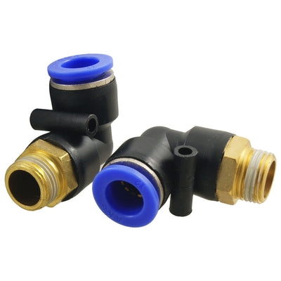 Harfington Uxcell 2 Pcs 3/8" Male Thread to 12mm Elbow Pneumatic Connector Fittings