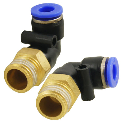 Harfington Uxcell 2 Pcs 1/4" Male Thread to 6mm Elbow Pneumatic Connector Fittings