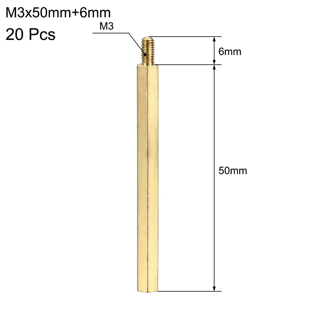 uxcell Uxcell 20 Pcs M3 Male x M3 Female Hexagonal Thread PCB Standoff Spacer 50mm Body Length