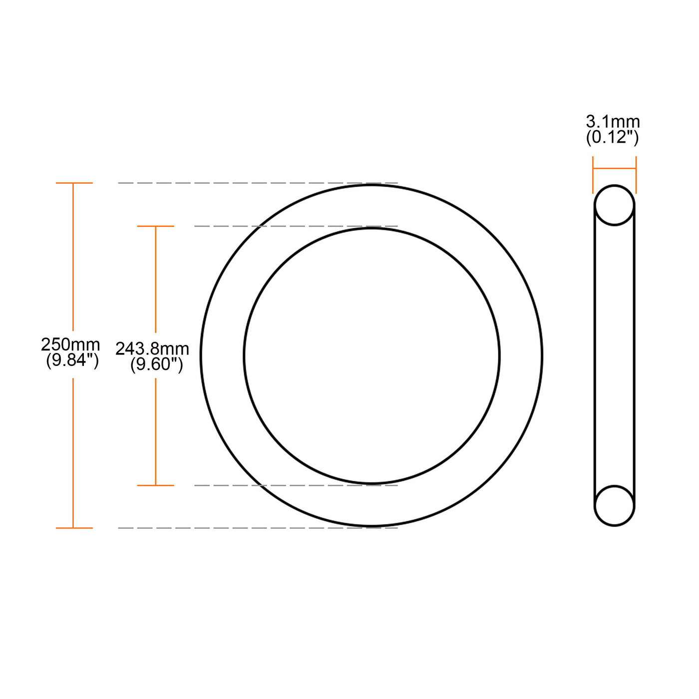 uxcell Uxcell Industrial Rubber O Ring Oil Filter Sealing Gaskets 250mm x 3.1mm