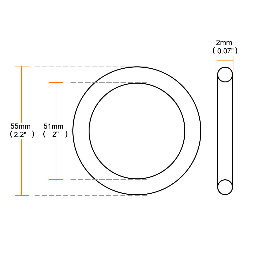 uxcell Uxcell 10 Pcs 55mm x 2mm Flexible Rubber O Ring Seal Washer Black