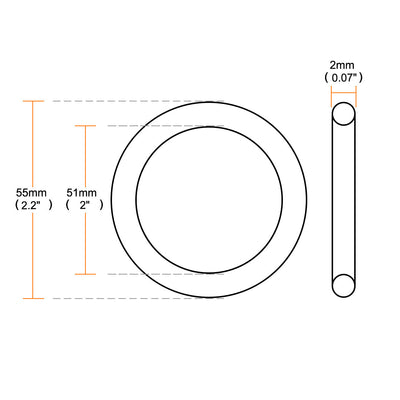 Harfington Uxcell 10 Pcs 55mm x 2mm Flexible Rubber O Ring Seal Washer Black