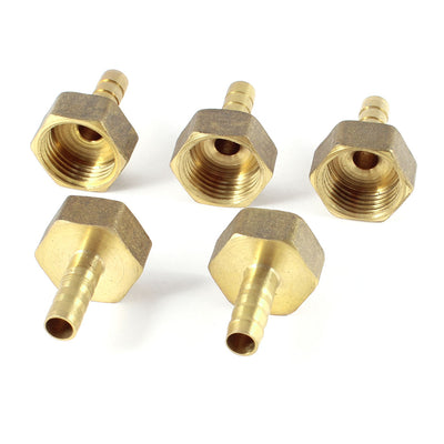 Harfington Uxcell 5 Pcs 1/2"PT Female Thread to 8mm Air Hose Barb Brass Straight Coupler Fitting