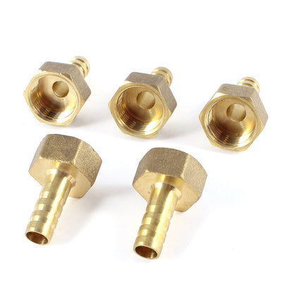 Harfington Uxcell 5 Pcs 3/8"PT Female Thread to 8mm Air Hose Barb Brass Straight Coupler Fitting