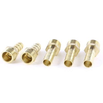 Harfington Uxcell 5 Pcs 1/4"PT Male Thread to 8mm Hose Barb Brass Straight Coupling Fitting