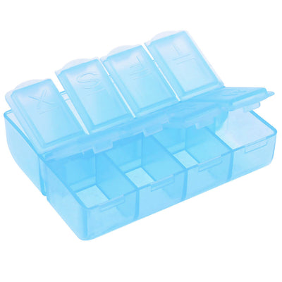 Harfington Uxcell Travel Plastic 8 Compartments Gadget Pill Organizer Box Blue 7.3cm x 5.8cm x 2cm