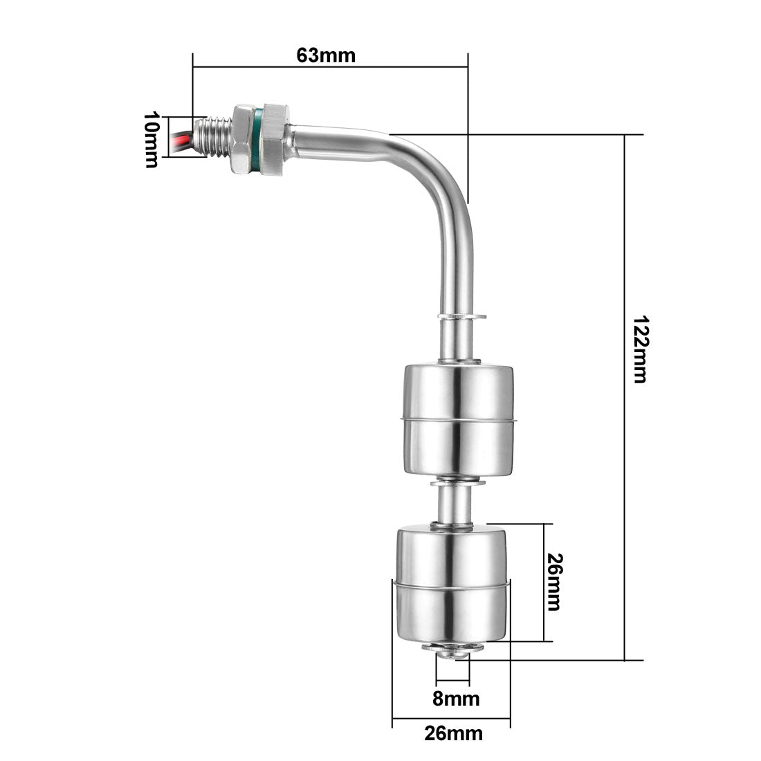 uxcell Uxcell Water Level Sensor Stainless Steel Dual Ball Right Angle Floating Switch 122mm