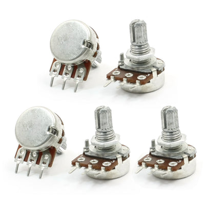 Harfington Uxcell 5pcs 5K ohm 6mm Dia Long 8mm Shaft TypeB Single Turn Taper Rotary Potentiometer