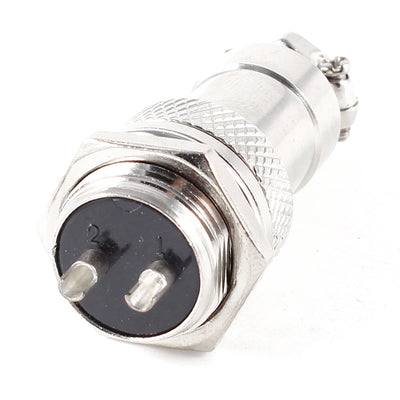 Harfington Uxcell Industrial Panel Mount GX16 16mm Screw 2 Terminal Metal Aviation Connector