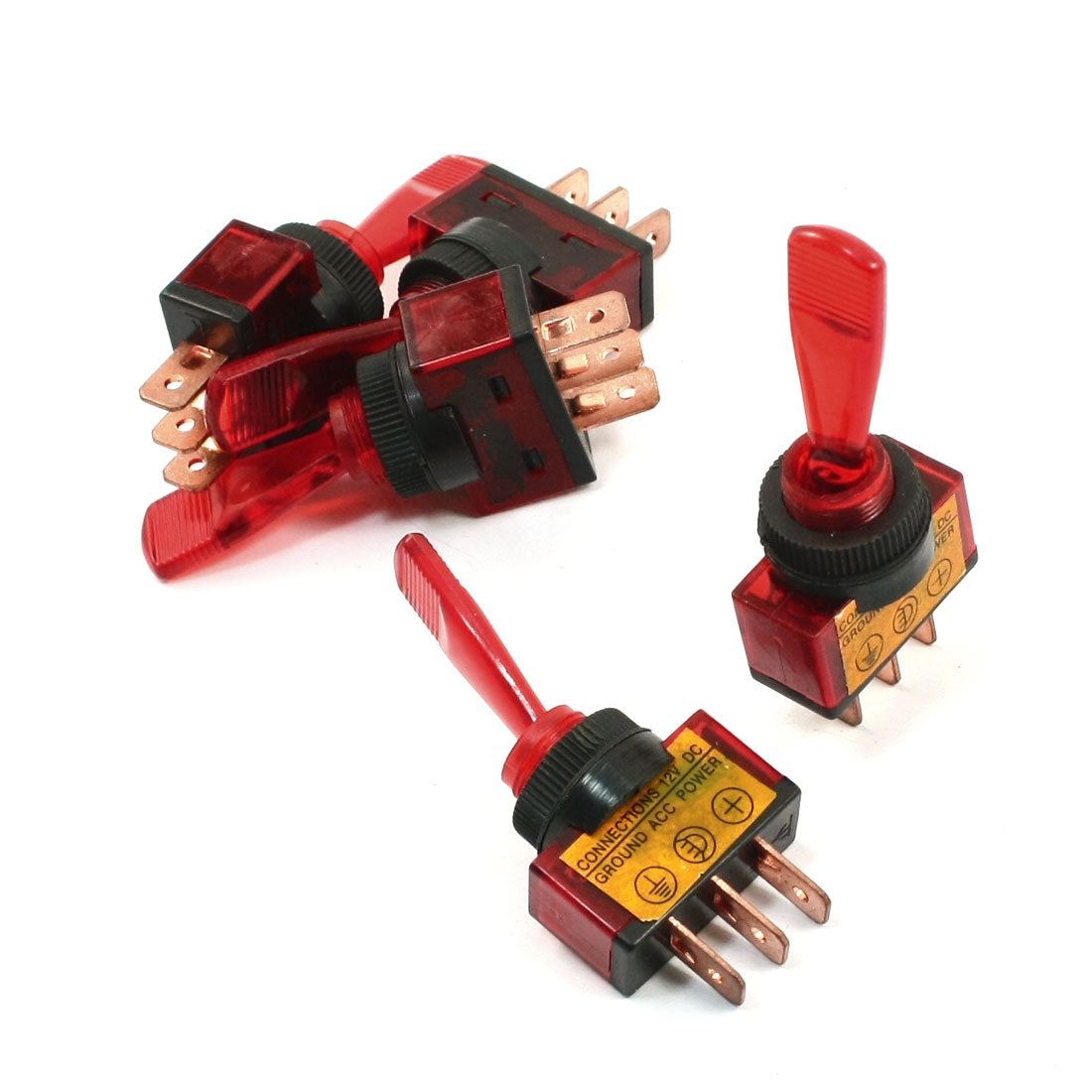 uxcell Uxcell 5Pcs DC12V 20A Red Light SPST ON/OFF 2 Position 3P 62mm Height Toggle Switch