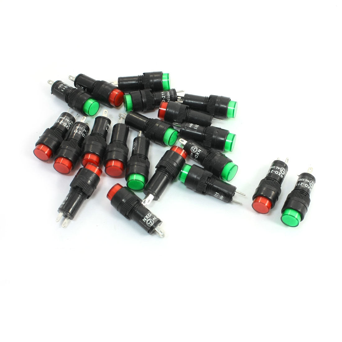 uxcell Uxcell AC 220V Plastic Shell Green Red Signal Lamp Mini Indicator Light 20Pcs