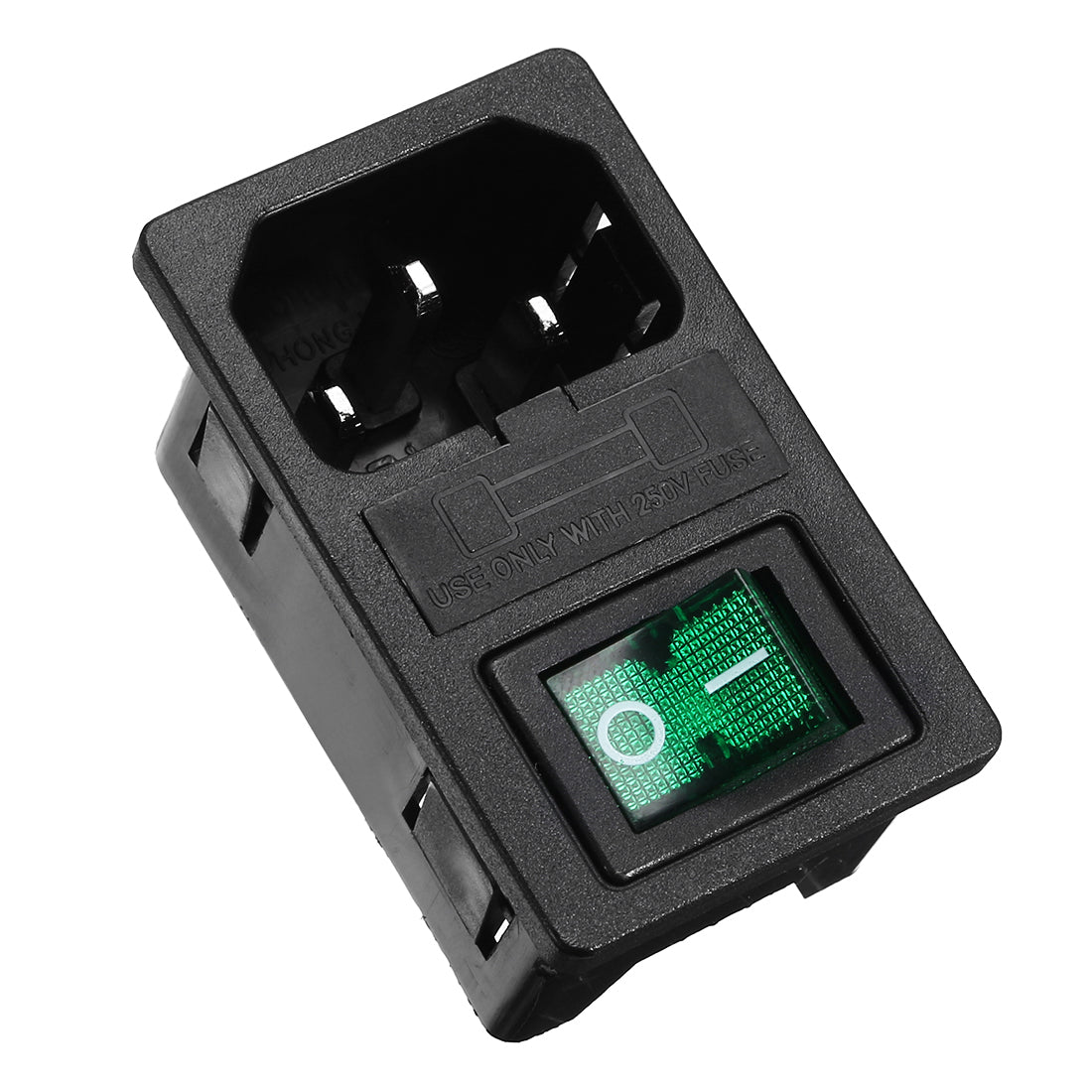 uxcell Uxcell Green Rocker Switch Fuse Holer IEC320 C14 4P DPST Male Power Socket AC250V 10A