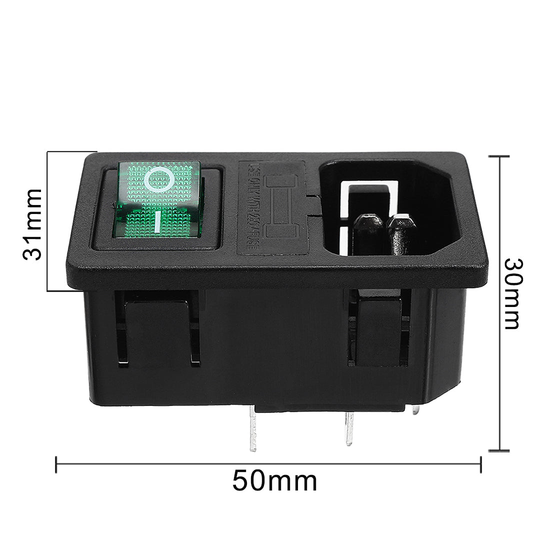 uxcell Uxcell Green Rocker Switch Fuse Holer IEC320 C14 4P DPST Male Power Socket AC250V 10A