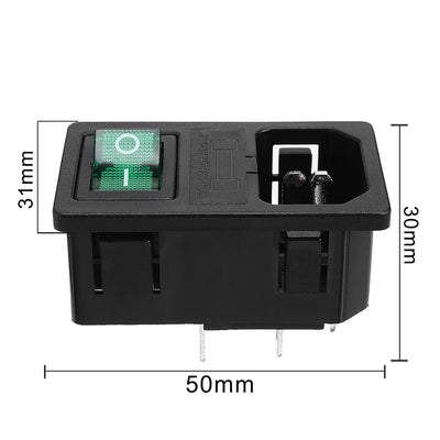 Harfington Uxcell Green Rocker Switch Fuse Holer IEC320 C14 4P DPST Male Power Socket AC250V 10A