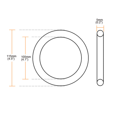 Harfington Uxcell 2 Pcs 115mm x 5mm Rubber O Type Sealing Ring Gasket Grommets Black