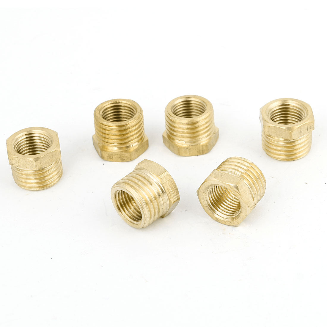 uxcell Uxcell 6pcs 13mm Male to 8.5mm Female Brass Hex Reducing Bushing Adapter Pipe Fitting Gold Tone