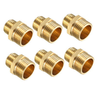 Harfington Uxcell 6pcs Gold Tone Hex Reducing Nipple G1/4 to G3/8 Male Thread Pipe Brass Fittings