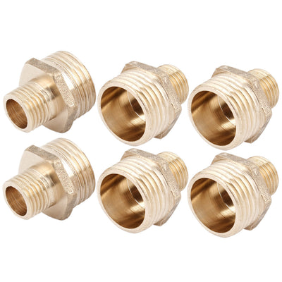 Harfington Uxcell Pneumatic Air Pipe 1/2PT x 1/4PT Male Thread Hex Reducing Nipple Brass Connector 6pcs