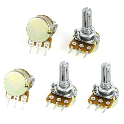 Harfington Uxcell 5 Pcs B1M Type B 1M Ohm 3 Pin Terminals Single Linear Rotary Taper Potentiometers