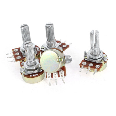 Harfington Uxcell 5 Pcs B500K 500K Ohm Metal Rotating Shaft 3 Terminals Rotary Single Linear Taper Potentiometers