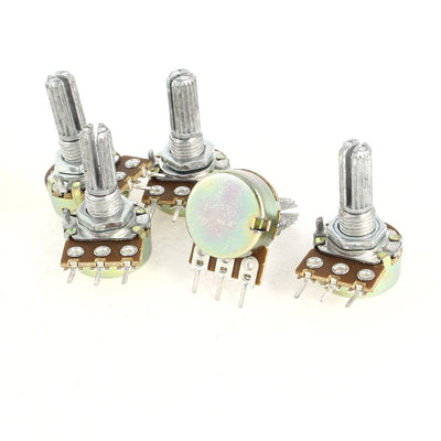 Harfington Uxcell 5 Pcs B250K 250K Ohm Top Adjustment Metal Rotating Shaft 3 Terminals Rotary Single Linear Taper Potentiometers