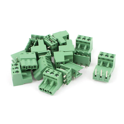 Harfington Uxcell 10 Set Green 3P 5.08mm Single Row Screw Terminal Block Right Angle Connector 300V 10A