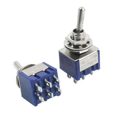 Harfington Uxcell DPDT ON/ON 2 Position 6 Pin Electric Part Toggle Switch AC 125V 6A Blue 2pcs