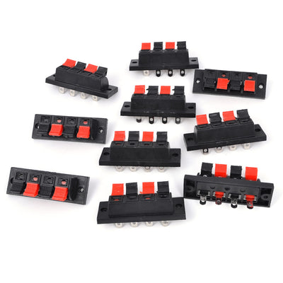 Harfington Uxcell 10Pcs 4 Way Large Stereo Speaker Plate Terminal Strip Push Release Connector Block