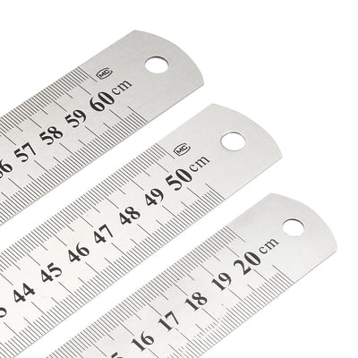 Harfington Uxcell 3 in 1 20cm 50cm 60cm Measuring Range Double Sides   Office Woodworker Metric Scale Straight Ruler Silver Tone