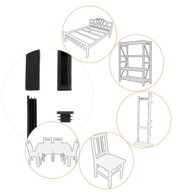 Harfington Uxcell 24 Pcs Black Plastic Rectangle Blanking End Caps Tubing Tube Inserts 25mm x 75mm