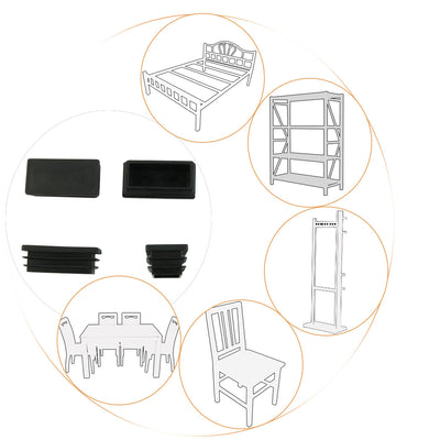 Harfington Uxcell 12 Pcs Black Plastic Rectangle Blanking End Caps Tubing Tube Inserts 25mm x 50mm