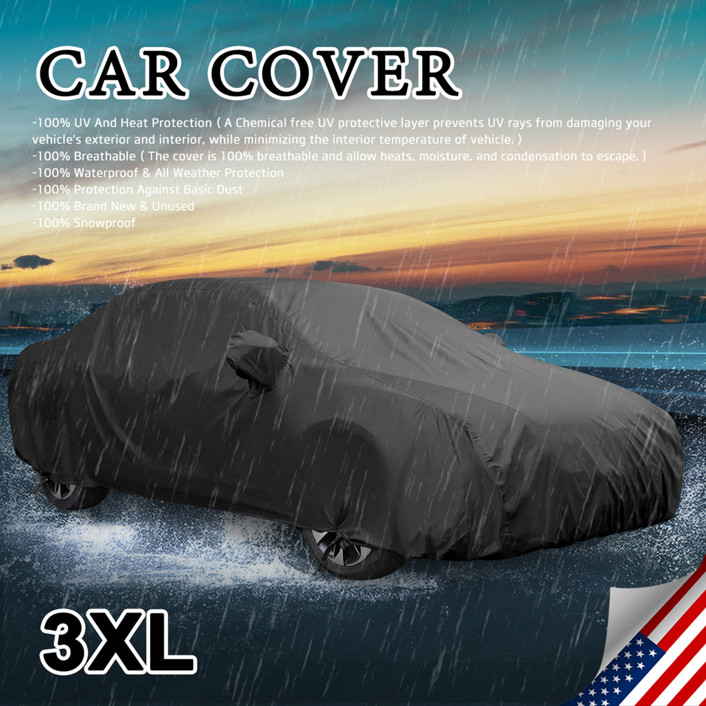 uxcell Uxcell Stormproof Waterproof Breathable Black CAR COVER Durable Outdoor Indoor