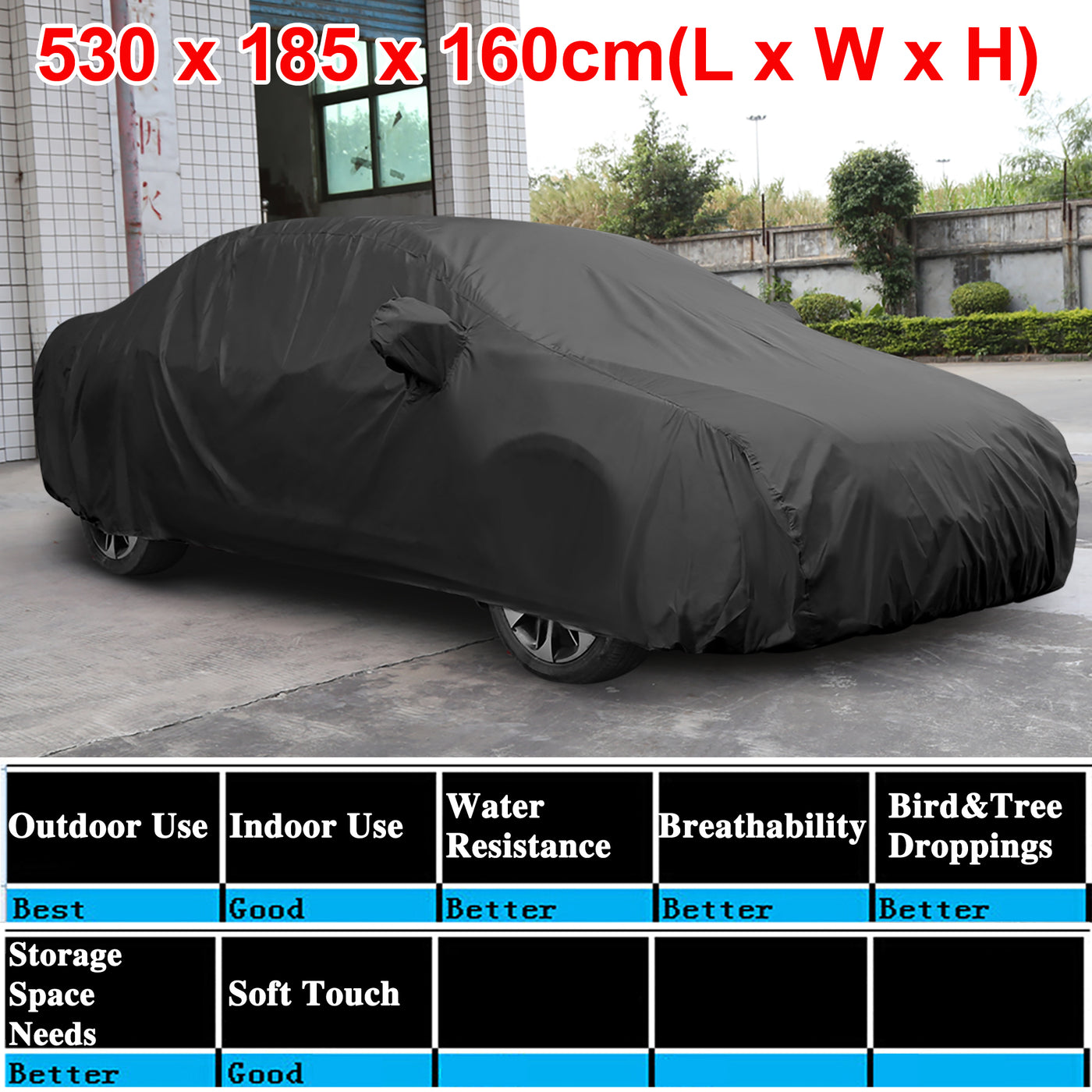 uxcell Uxcell Stormproof Waterproof Breathable Black CAR COVER Durable Outdoor Indoor