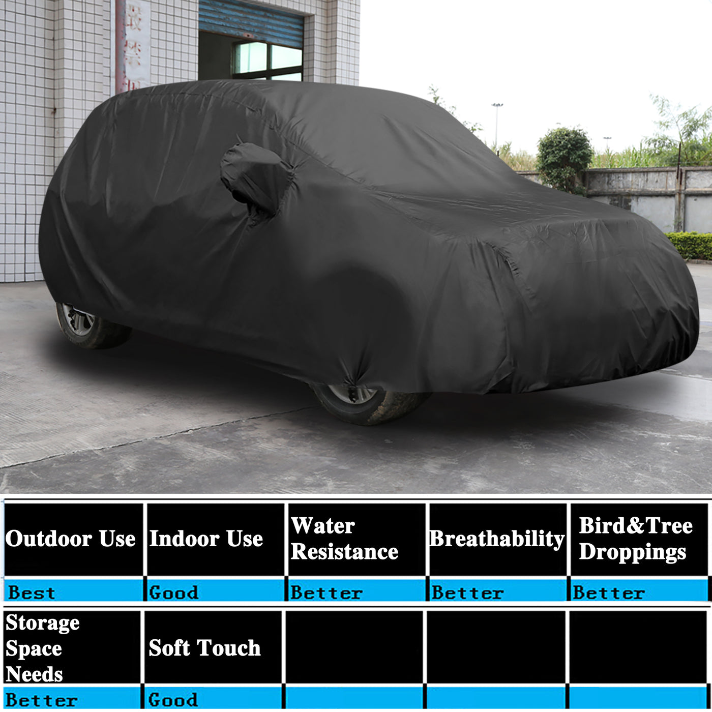 uxcell Uxcell Stormproof Waterproof Breathable Black CAR COVER Durable Outdoor Indoor