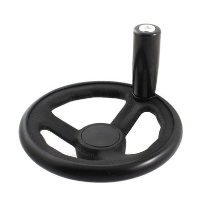 Harfington Uxcell 12mm x 125mm Round Black Plastic 3 Spoke Hand Wheel Handwheel w Removable Handle for Milling Machine M5 Handle Thread