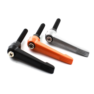 Harfington Uxcell 3 Pcs M8x50mm Male Thread 75mm Long Orange Black Siver Tone Metal Adjustable Knob Handle Lever for Machinery