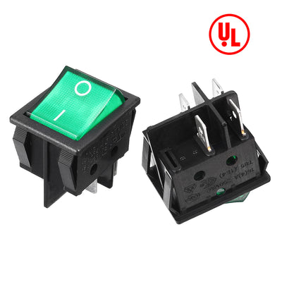 Harfington Uxcell Mini 4P DPST Snap in Plastic Car Rocker Switch w Green Lamp 4PCS