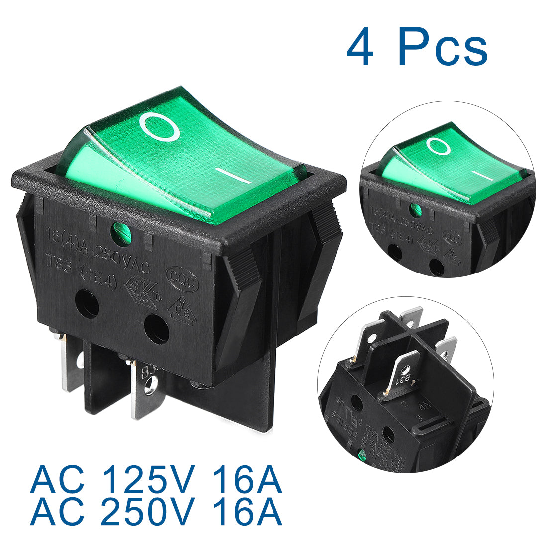 uxcell Uxcell Mini 4P DPST Snap in Plastic Car Rocker Switch w Green Lamp 4PCS