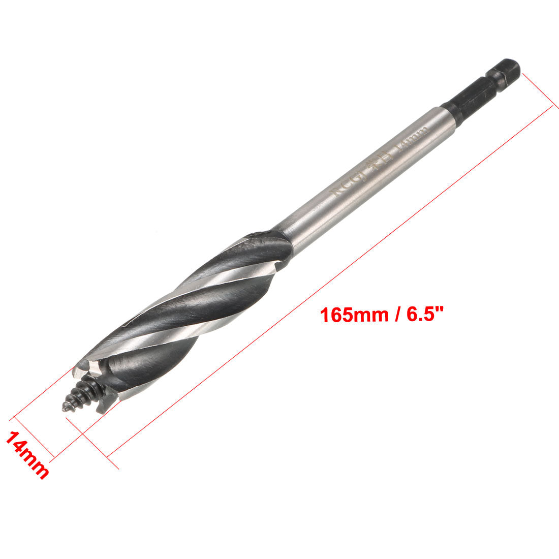 uxcell Uxcell 1/4" Hex Shank 14mm Dia Woodworking Wood Quad Fluted Auger Drill Bit