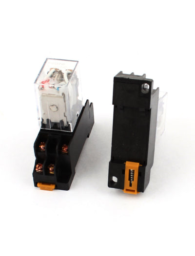 Harfington Uxcell 2pcs DC24V Coil Power Relay DPDT 8pin 35mm DIN Rail Mounted JQX-13F w Socket Base