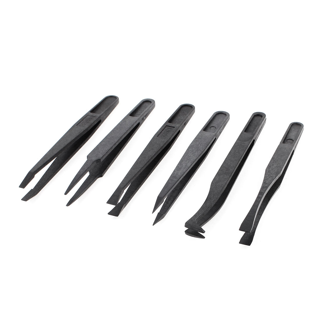 uxcell Uxcell Black Plastic Anti-static Flat Curved Pointed End Tweezers Handy Tool 6 in 1 Set