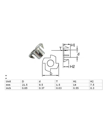 Harfington Uxcell 20 Pcs Half Thread 4 Prongs Zinc Plated T-Nut Tee Nut Fixing 3/8"-16 x 1/2"