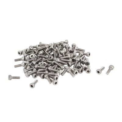 Harfington Uxcell 100 Pcs 8mm Long M2x6mm Stainless Steel Hex Socket Head Cap Screws 0.4mm Pitch