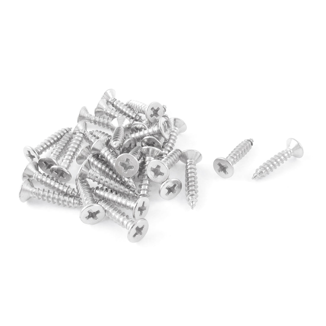 uxcell Uxcell Silver Tone Self Tapping Phillips Flat  Sheet Metal Screws 4mmx17mm 30Pcs