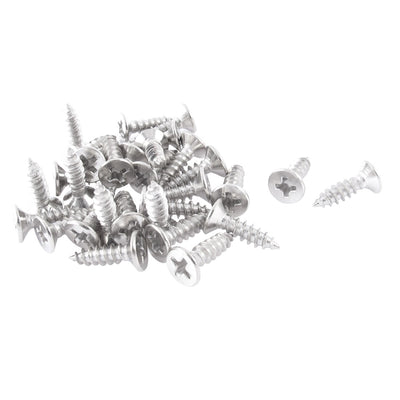 Harfington Uxcell Silver Tone Self Tapping Phillips Flat  Sheet Metal Screws 4mmx14mm 30Pcs