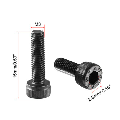 Harfington Uxcell 100Pcs M3x12mm 12.9 Alloy Steel Screw Cap Point Hex Socket Screws Bolts