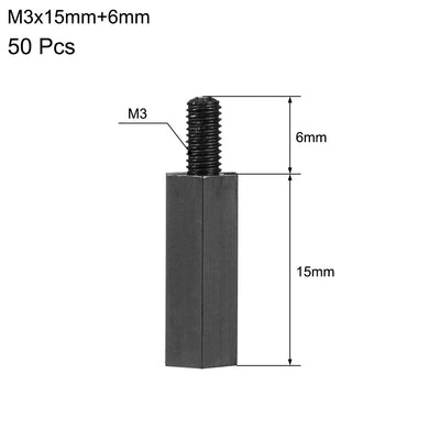 Harfington Uxcell M3 15+6mm Male Female Thread Nylon Hex Standoff Spacer Screws PCB Pillar 50pcs